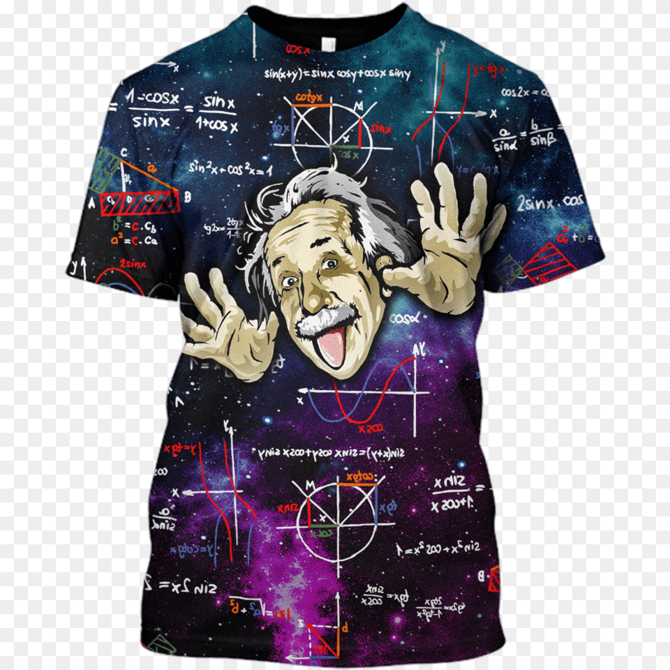 Albert Einstein Thinking Outerspace Custom T Shirt 3d Mikiny, Clothing, T-shirt, Face, Head Png Image