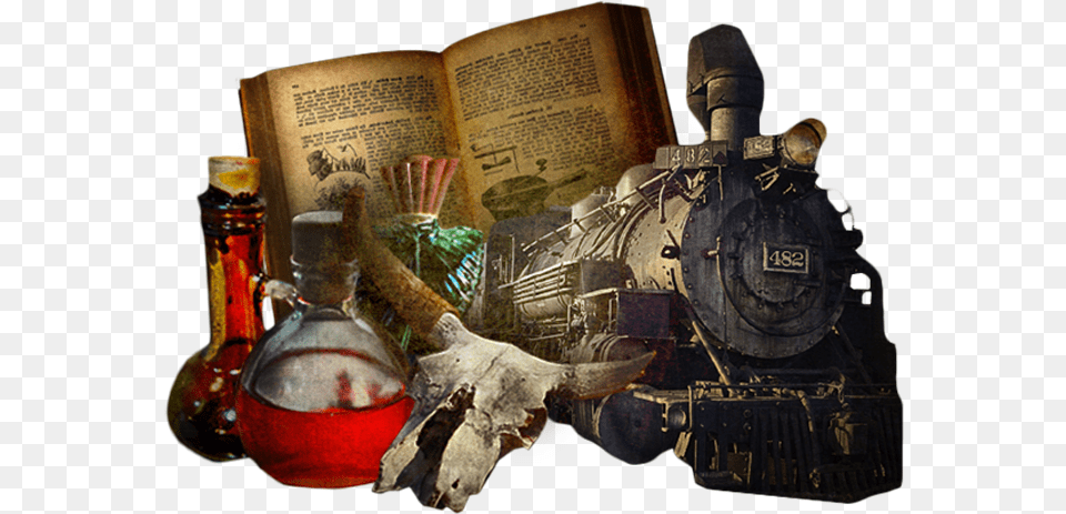 Alchemy Book And Potions Glass Bottle, Motor, Engine, Machine, Person Free Png Download