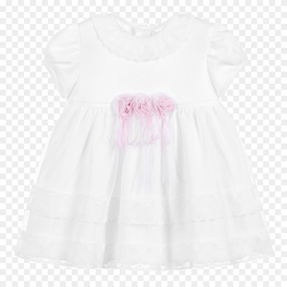 Aletta White Dress In Cotton And Lace With Roses, Blouse, Clothing Png