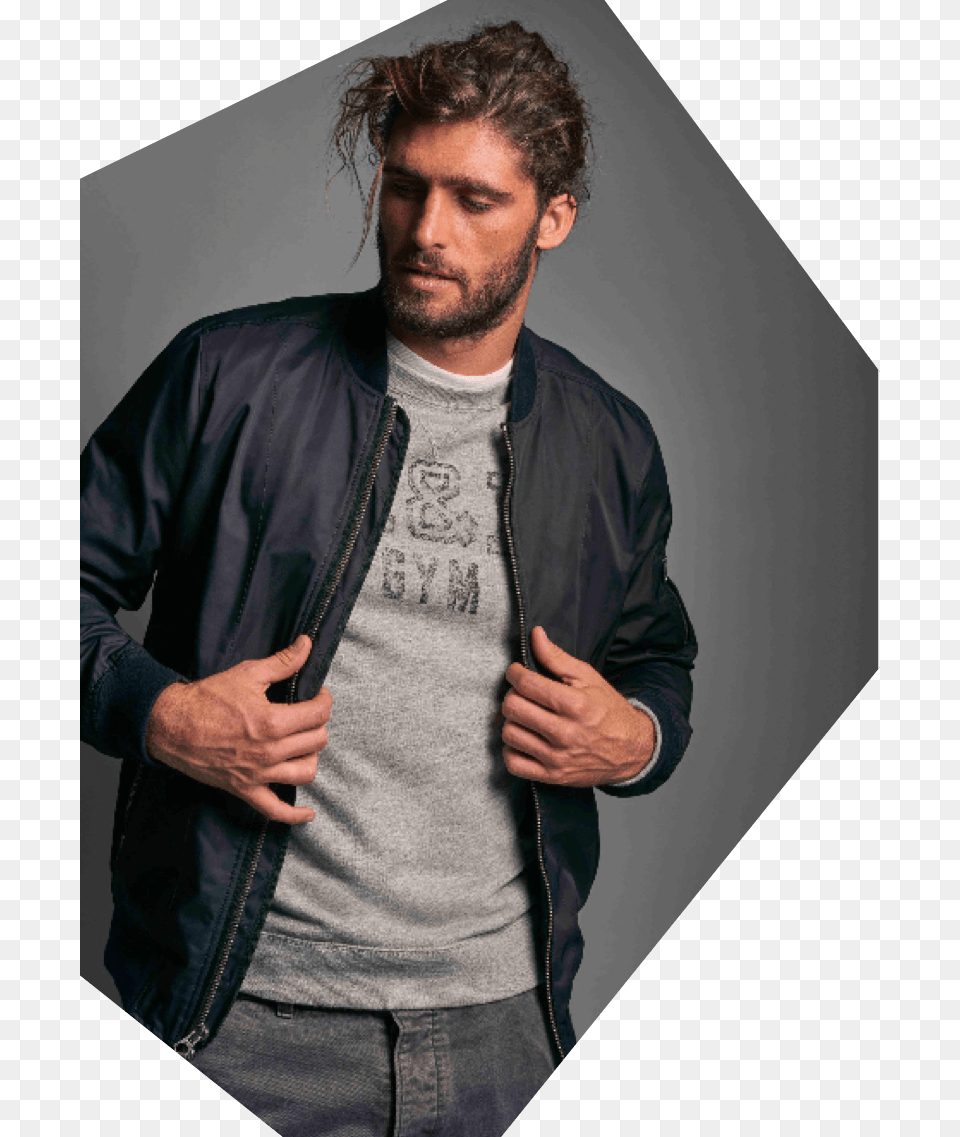 Alex Libby Abercombie Beard Man Bun Model New Look Abercrombie And Fitch Male, Jacket, Clothing, Coat, Person Free Transparent Png