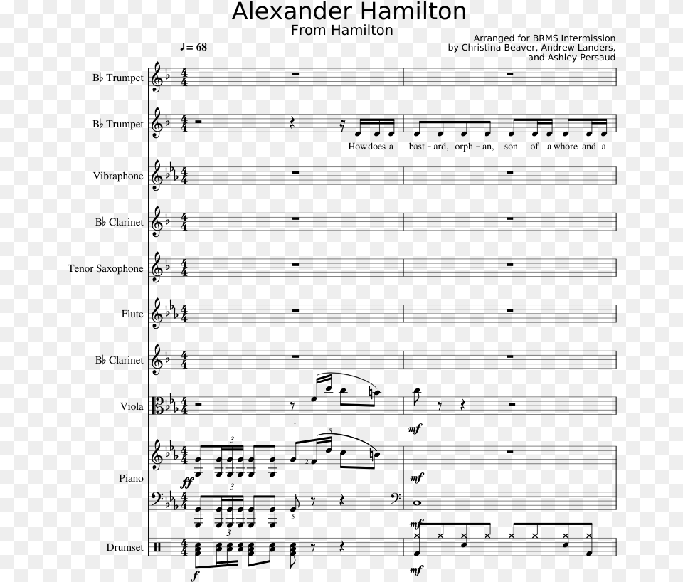 Alexander Hamilton Clarinet Sheet Music, Gray Png