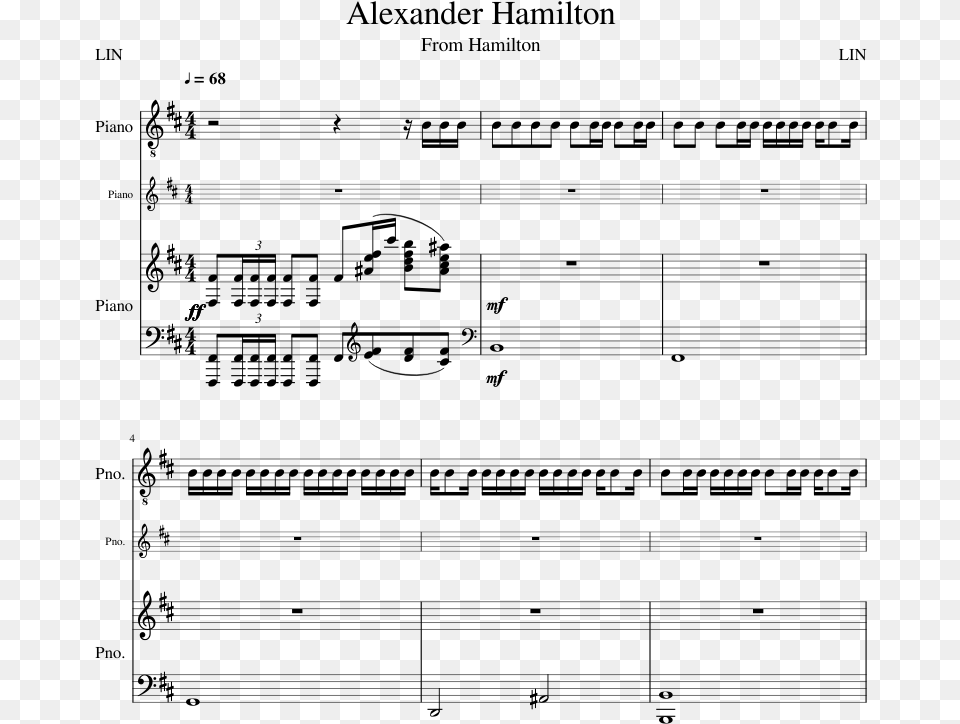 Alexander Hamilton Sheet Music Composed By Lin 1 Of Music, Gray Free Transparent Png