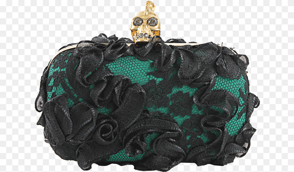 Alexander Mcqueen Greenblack Lace And Ribbon Skull Handbag, Accessories, Bag, Jewelry, Bride Png