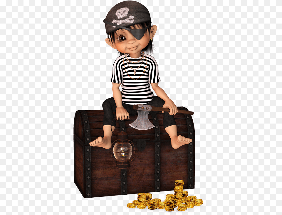 Alfabeto De Nio Pirata Sentado Sobre El Cofre Del Tesoro Figures Psp Tubes, Treasure, Person, Accessories, Jewelry Free Png Download