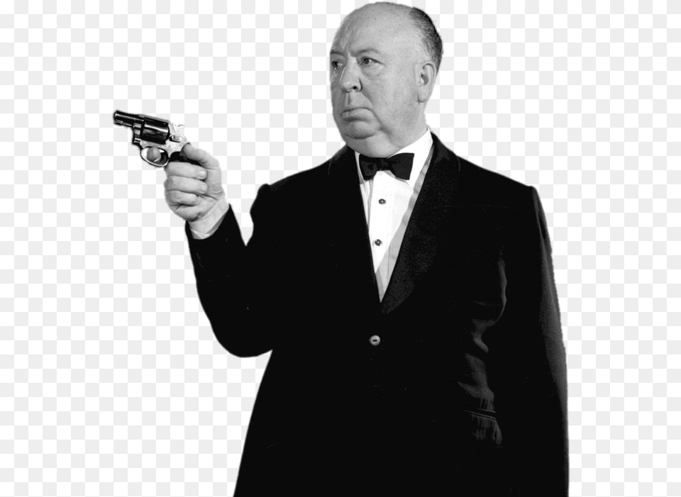 Alfred Hitchcock Holding A Pistol Man With Pistol, Weapon, Suit, Handgun, Gun Png