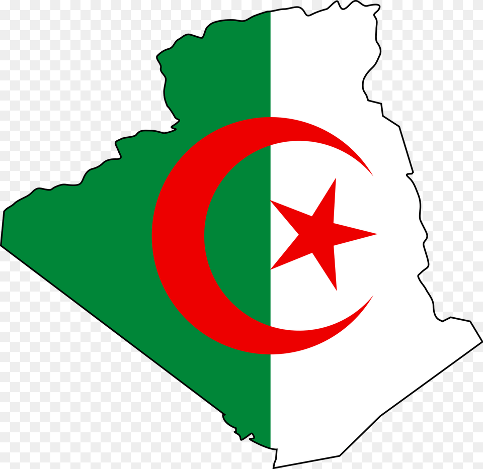 Algeria Flag Map Large Map Algerian Flag And Map, Leaf, Plant, Star Symbol, Symbol Free Png Download