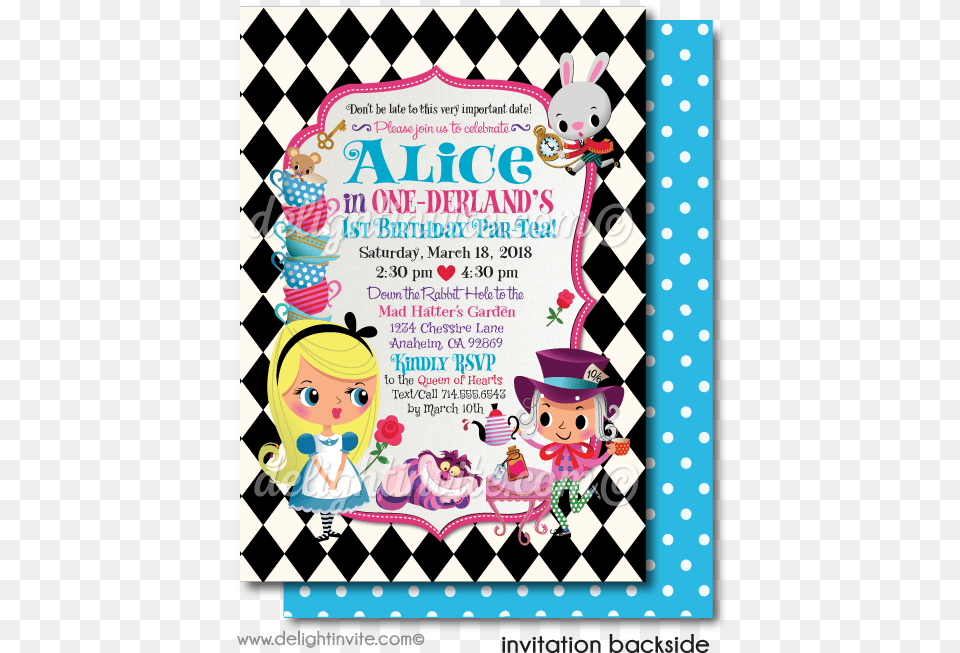 Alice In Onederland 1st Birthday Tea Party Invitations The Mad Hatter, Advertisement, Poster, People, Person Png Image