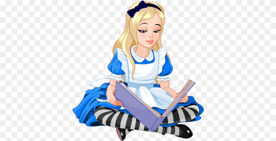 Alice In Wonderland 2 Clip Art Alice In Wonderland Reading A Book, Comics, Publication, Person, Adult Png Image