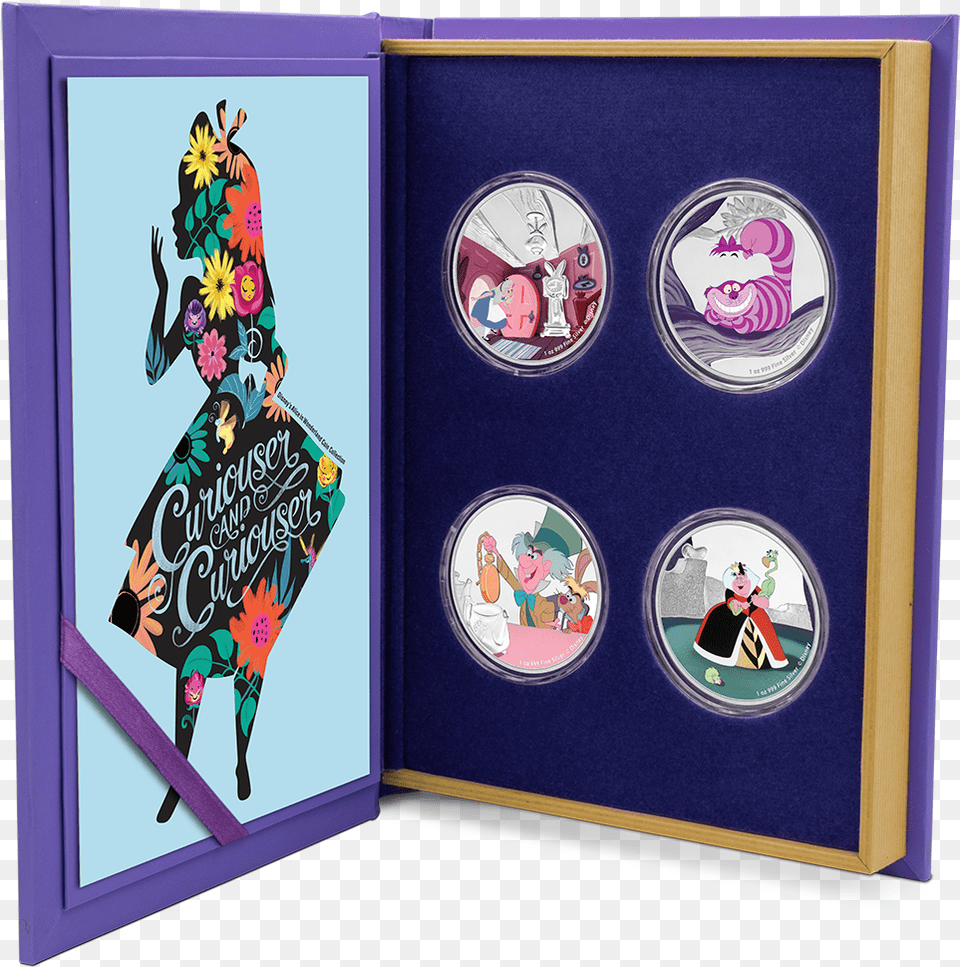 Alice In Wonderland 4 X 1oz Silver Coin Set Coin, Book, Comics, Publication, Person Free Transparent Png