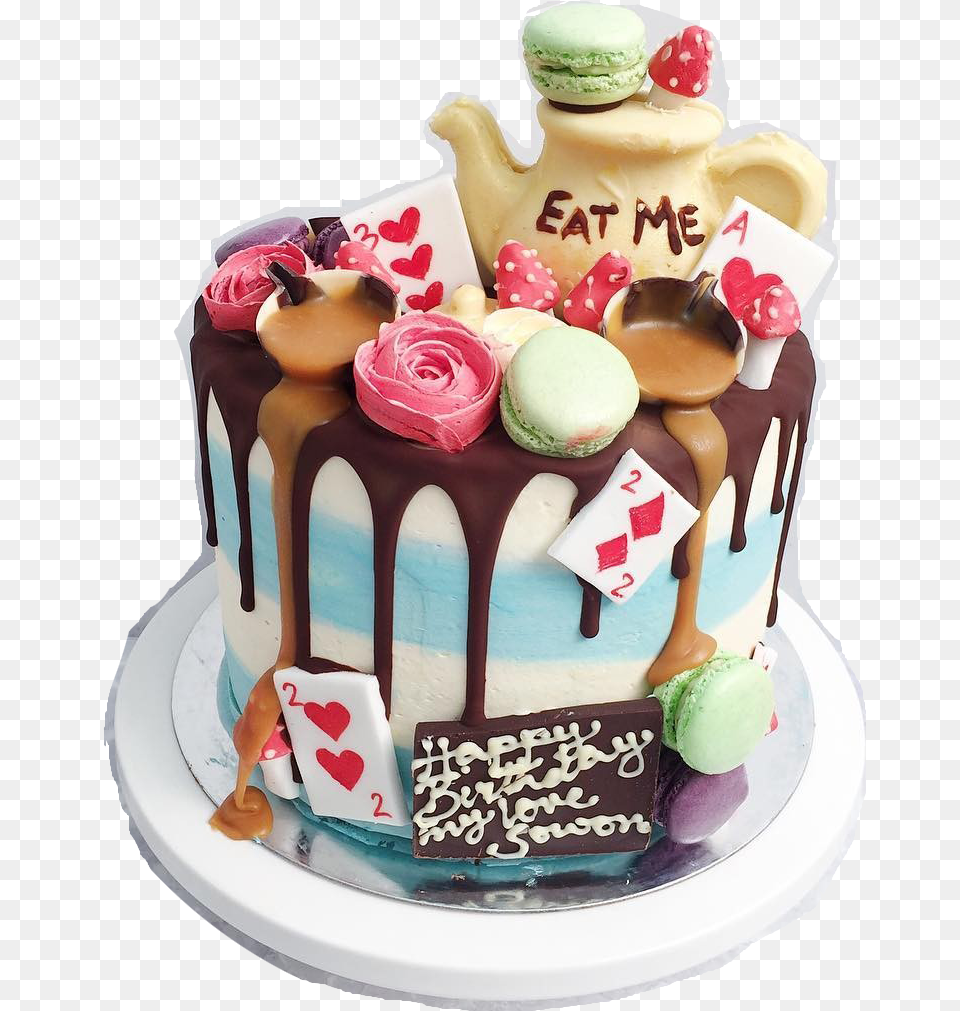 Alice In Wonderland Cake 8 Inch, Birthday Cake, Food, Dessert, Cream Png