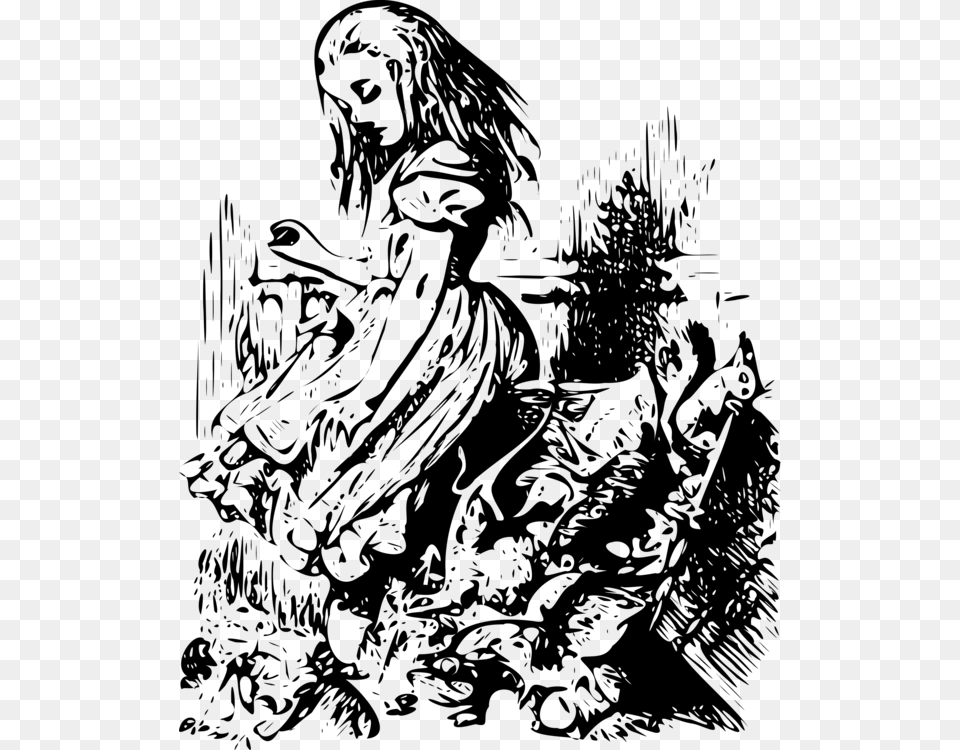 Alice In Wonderland Illustrations, Gray Free Png Download