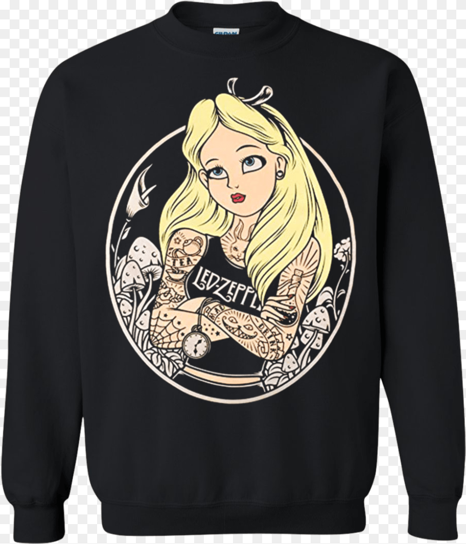 Alice In Wonderland Tattoos Led Zeppelin Sweatshirt Alice Au Pays Des Merveilles Rock, Long Sleeve, Clothing, Sweater, Sleeve Png