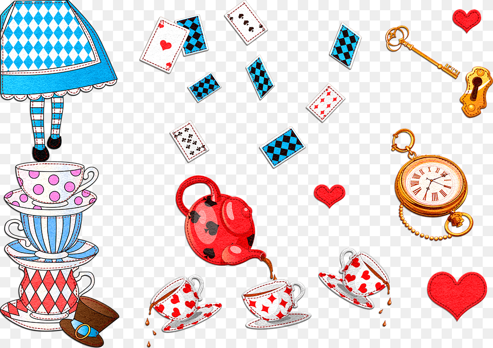 Alice In Wonderland Tea Party Alice Cards Tea Alice In Wonderland Cards, Cup, Pottery Free Png Download