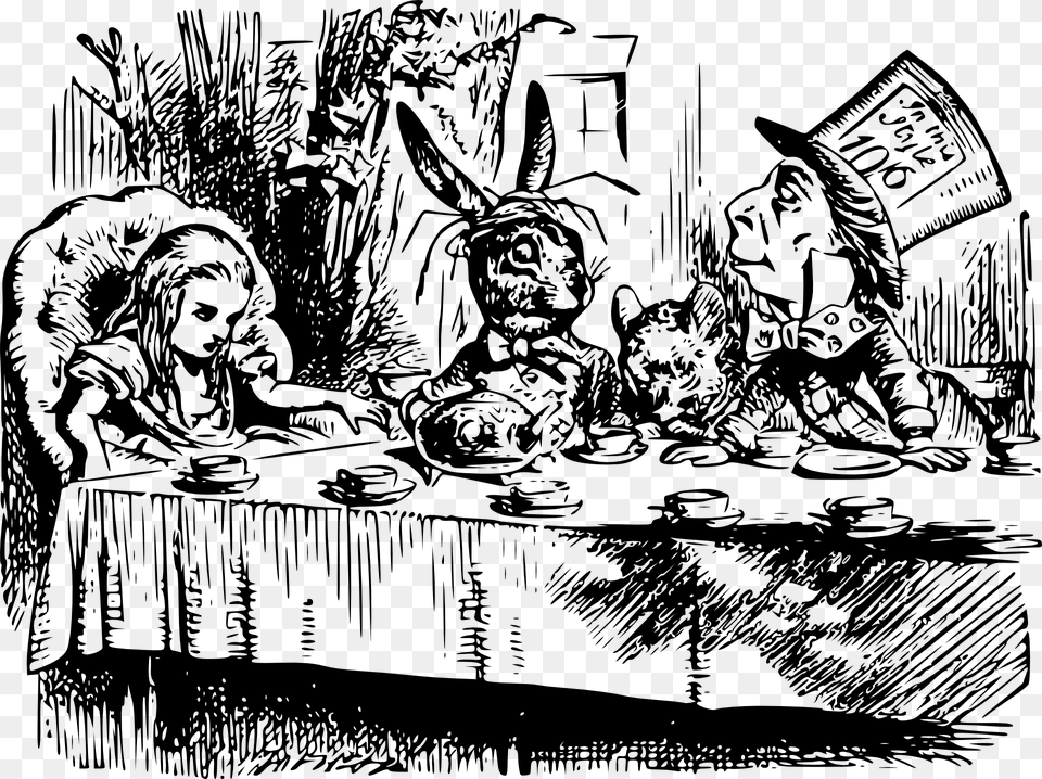 Alice In Wonderland Tea Party Carroll Mad Fiction Original Alice In Wonderland Tea Party, Gray Free Transparent Png