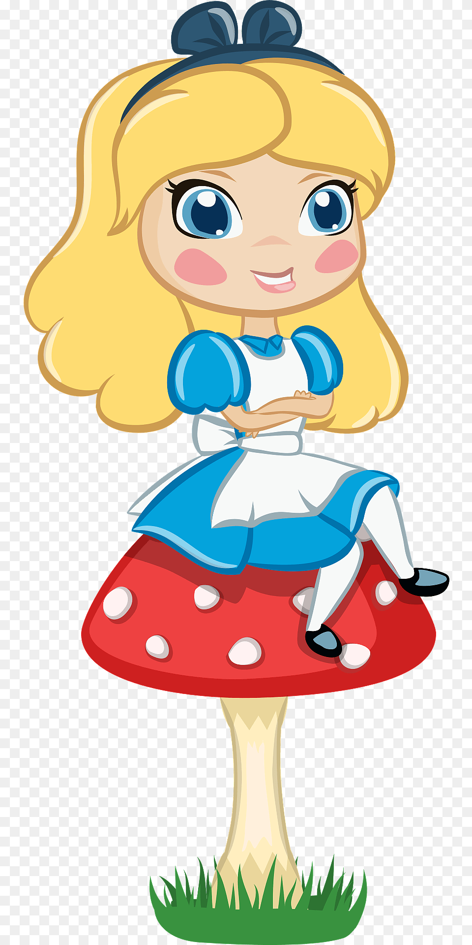 Alice Sitting On Mushroom Clipart, Face, Head, Person, Baby Free Png Download