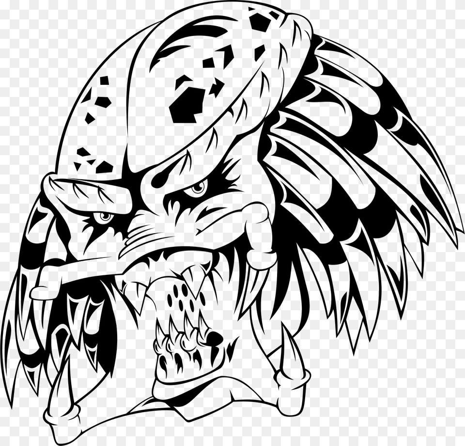 Alien Art Predators Vs Transprent Free Predator Head Logo, Person, Face, Drawing Png
