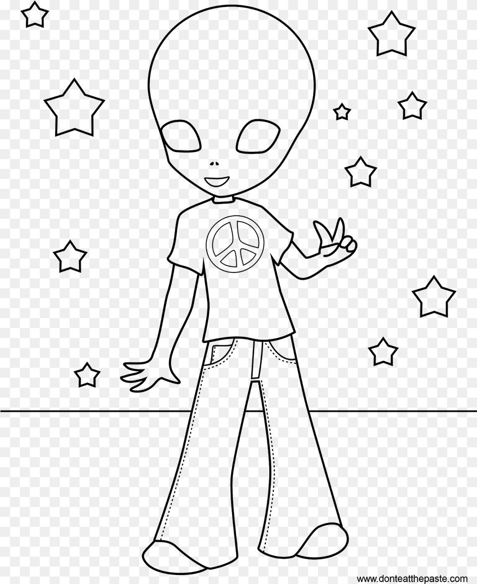 Alien Flashing A Peace Sign Coloring, Gray Free Png Download