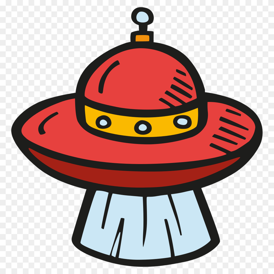 Alien Ship Beam Icon Of Space Hand Drawn Color Alien Ship Cartoon, Clothing, Hat, Sun Hat Free Png