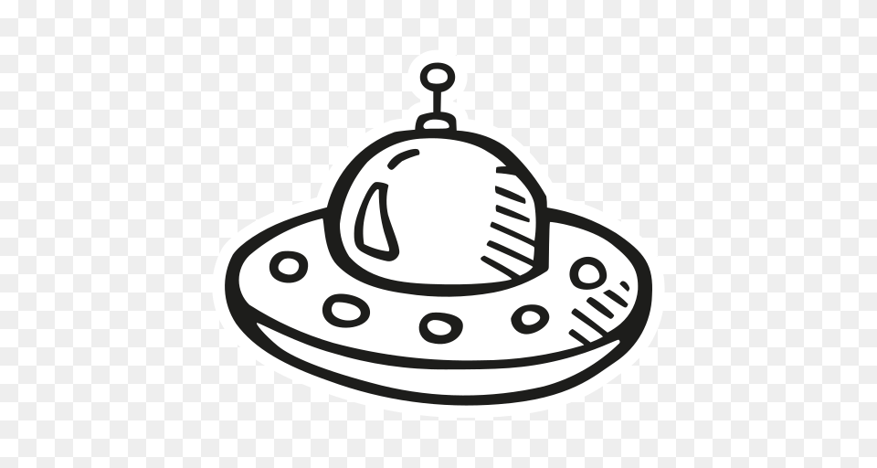 Alien Ship Icon Of Space Hand Drawn Black Sticker, Clothing, Hat, Ammunition, Grenade Free Png Download