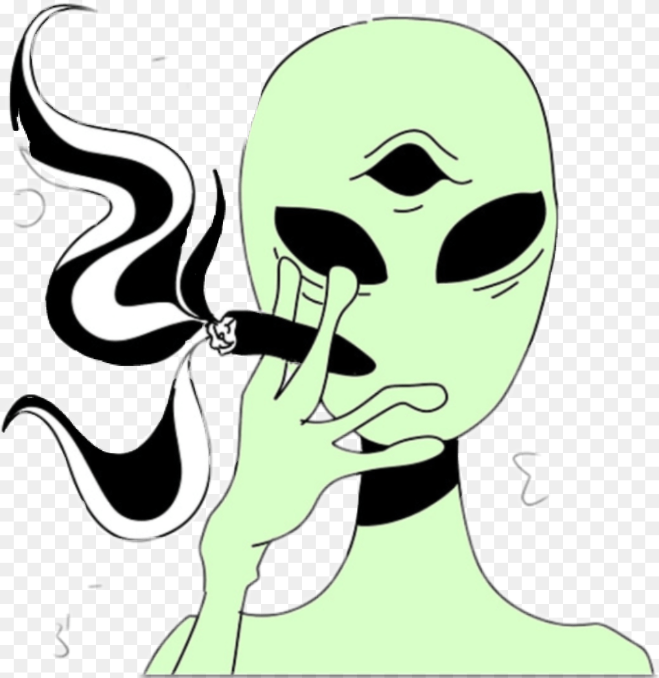 Alien Smoking A Joint Drawing Alien Drawing, Face, Head, Person, Smoke Free Png Download