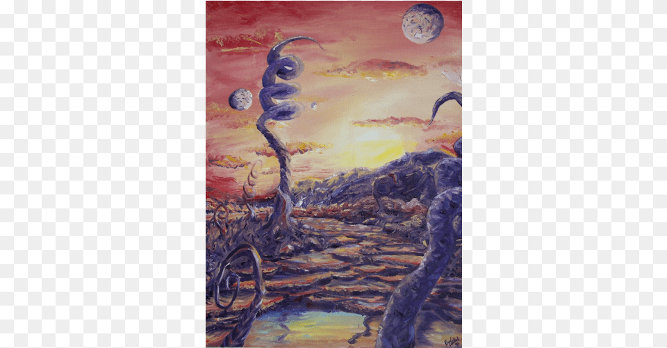 Alien Sunrise Oil On Canvas Art, Modern Art, Painting Png Image