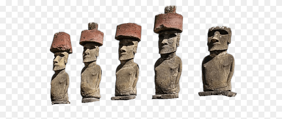 Aligned Easter Island Moai Statues With Hat, Person, Adult, Male, Man Free Png
