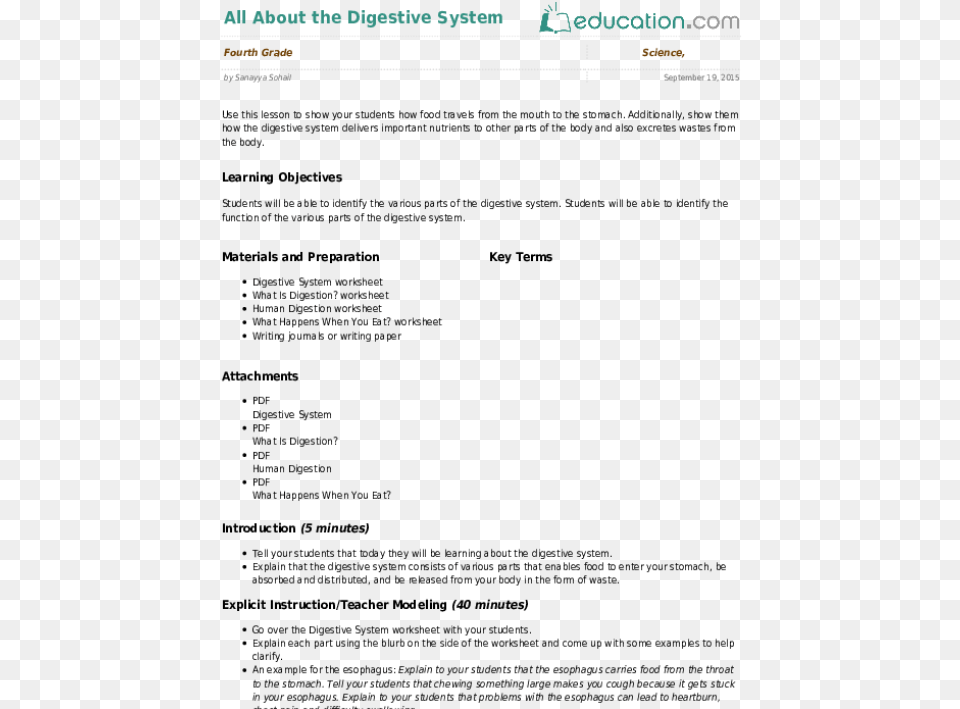 All About The Digestive System Lesson Plan For Changes Around Us, File, Page, Text Png