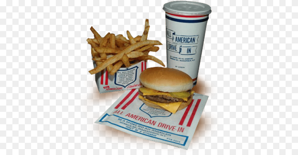 All American Hamburger Drive In Food French Fries, Burger, Cup Free Png Download