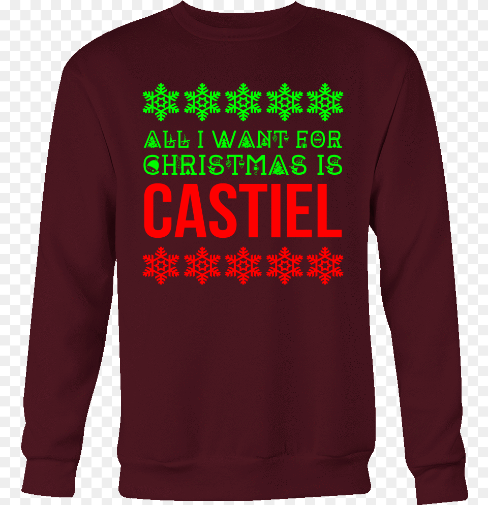 All I Want For Christmas Is Castiel Refuge Restrooms, Clothing, Knitwear, Long Sleeve, Sleeve Png Image