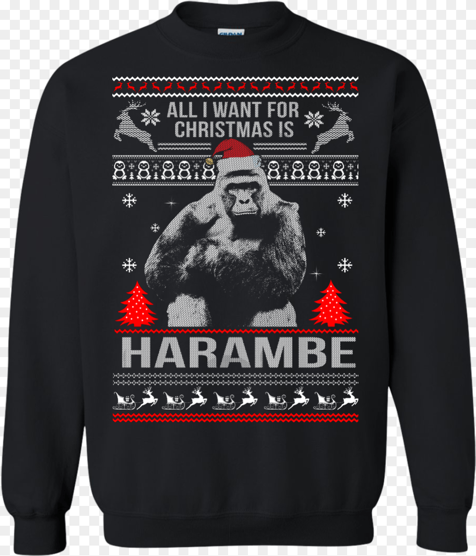All I Want For Christmas Is Harambe Sweater Long Sleeve Dark Souls Christmas Sweater, Clothing, Hoodie, Knitwear, Sweatshirt Free Png Download
