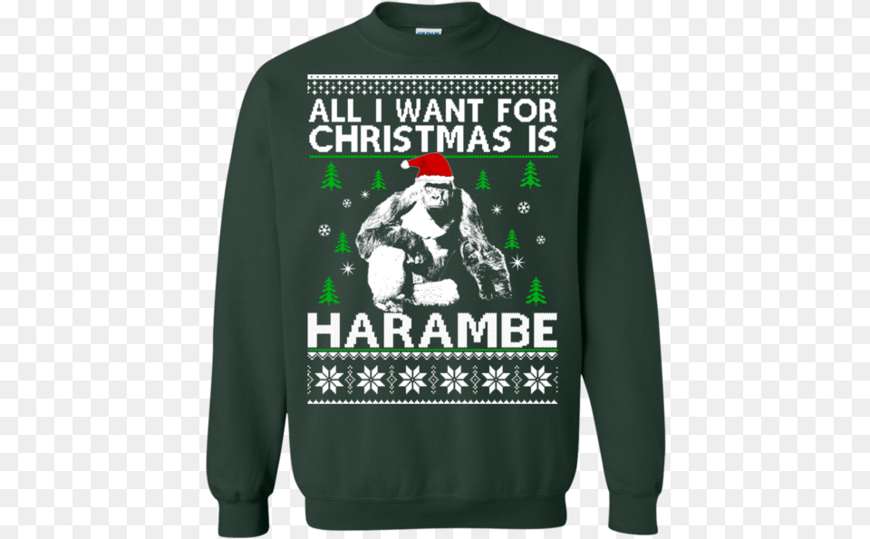 All I Want For Christmas Is Harambe Sweater Shirt, Clothing, Hoodie, Knitwear, Sweatshirt Free Transparent Png