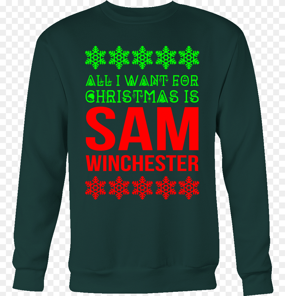 All I Want For Christmas Is Sam Winchester Long Sleeved T Shirt, Clothing, Sweatshirt, Knitwear, Long Sleeve Png Image
