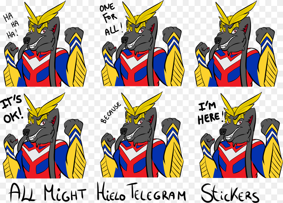 All Might Hielotelegram Stickers I M Here All Might, Publication, Book, Comics, Symbol Free Transparent Png