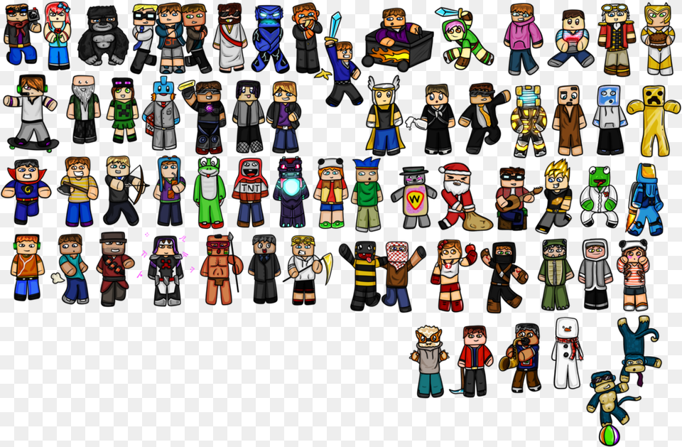 All Minecraft Characters Skins Image Todos Los Youtubers De Minecraft, Person, Toy, Nutcracker, Face Free Png