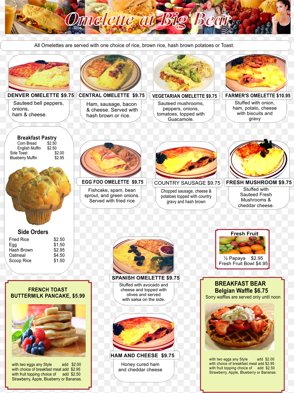 All Omelettes Are Served With One Choice Of Rice Brown Belgian Waffles, Text, Menu, Food, Burger Png