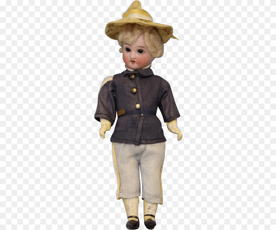 All Original Antique Soldier Boy Doll Bisque Head Doll, Toy, Baby, Clothing, Hat Png Image