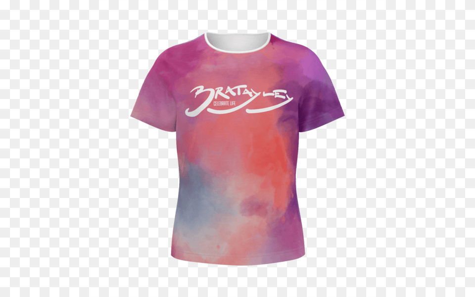 All Over Watercolor Girls39 Tee Coral Girls Bratayley Bratayley T Shirt, Clothing, T-shirt, Dye Png Image