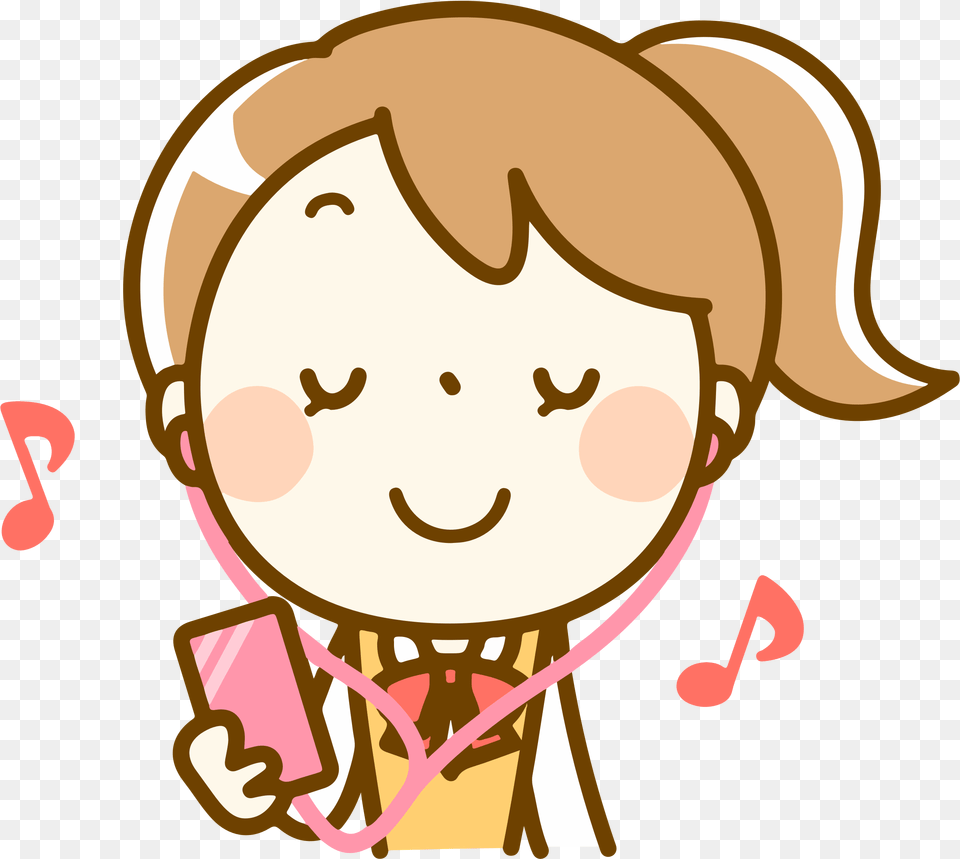 All Photo Clipart Cartoon Girl Listening To Music Listening To Music, Food, Sweets, Baby, Person Free Png Download