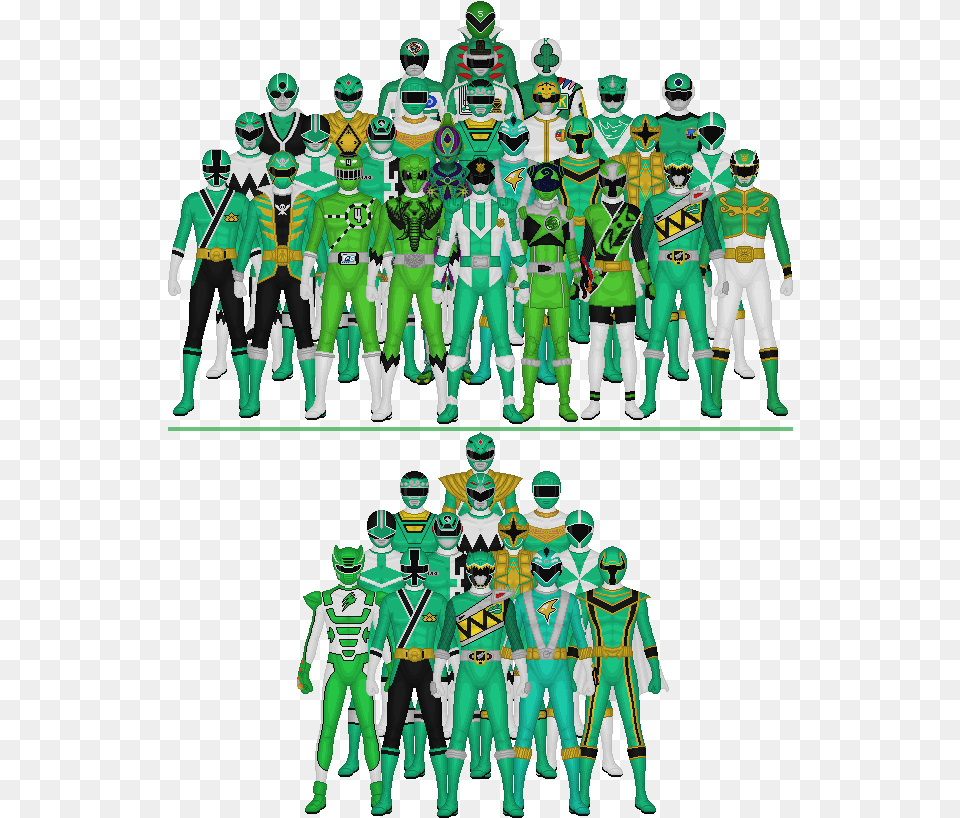 All Super Sentai And Power Rangers Greens By Taiko554 Taiko554 Super Sentai, Green, People, Person, Crowd Free Png