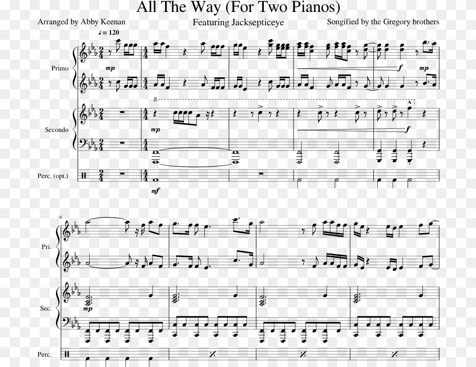 All The Way Sheet Music Composed By Songified By The All The Way Jacksepticeye Piano Sheet Music, Gray Free Png Download