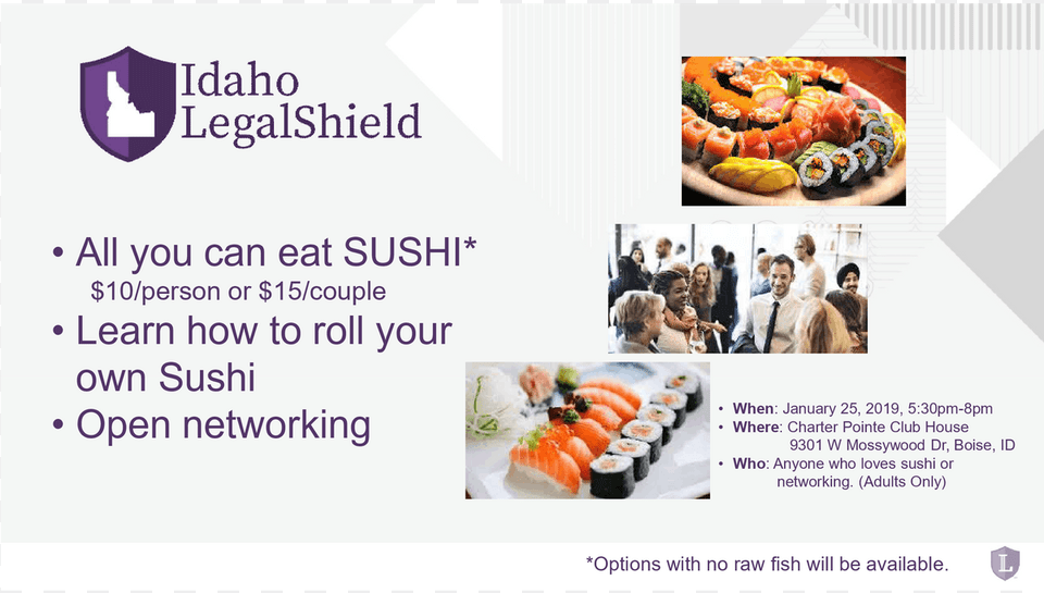All You Can Eat Sushi Night Presented Py Idaho Legalshield Flyer, Advertisement, Dish, Poster, Food Free Transparent Png