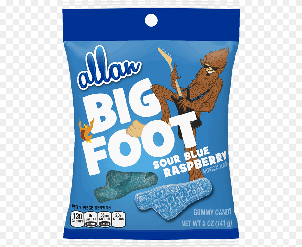 Allan Big Foot Sour Blue Raspberry Gummy Candy 5oz Bigfoot Candy, Advertisement, Poster, Adult, Female Png