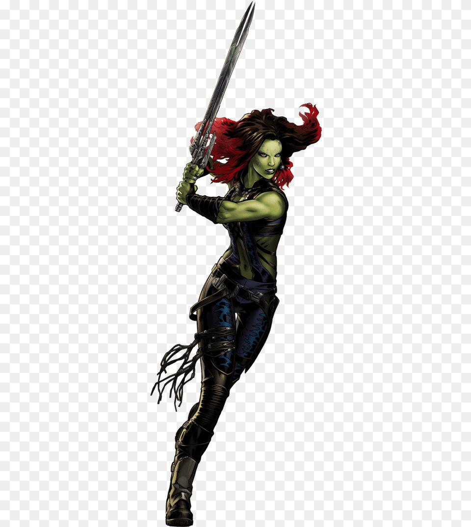 Alliance Figure Character Fictional Black Gamora Action Marvel Avengers Alliance Gamora, Weapon, Sword, Adult, Person Free Png Download
