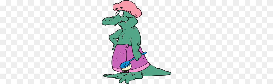 Alligator In Shower Cap Clip Art For Web, Cartoon, Cleaning, Person, Baby Png Image