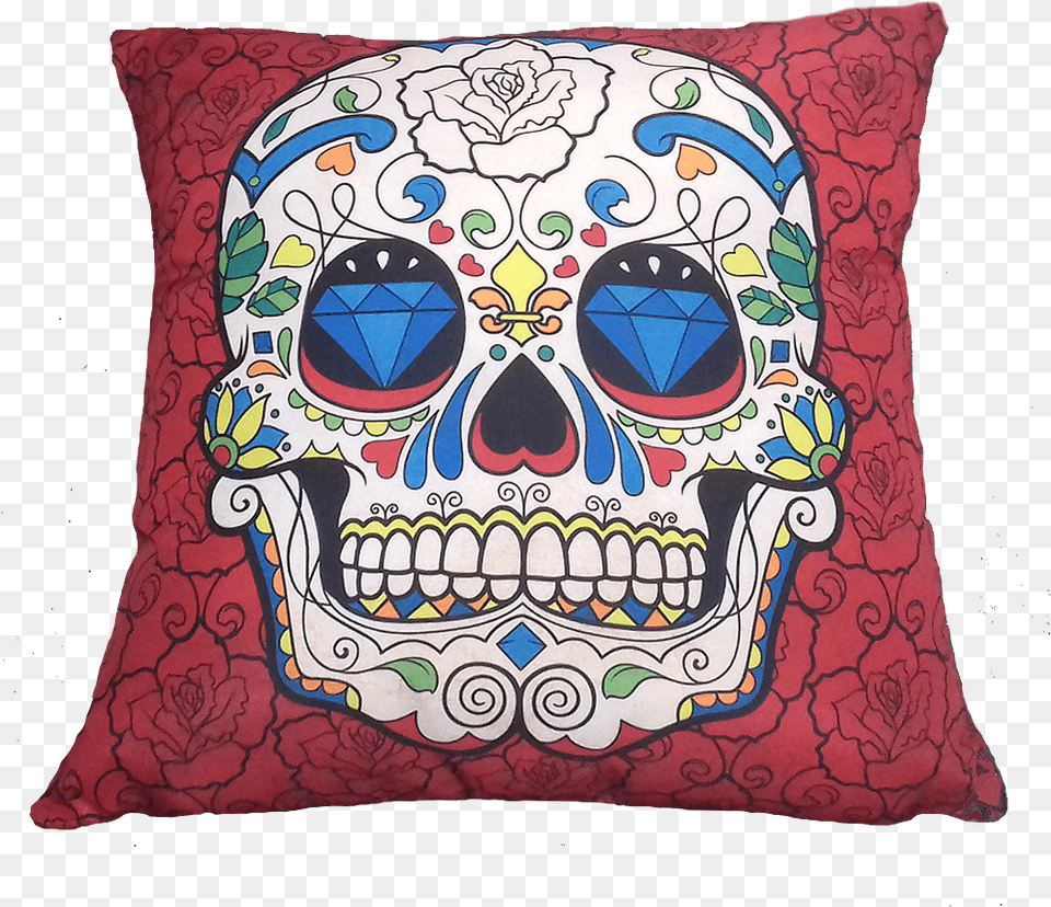 Almofada Caveira Mexicana Vermelho 43x43cm Skulls Cross Stitch Patterns, Cushion, Home Decor, Pillow, Bread Png Image