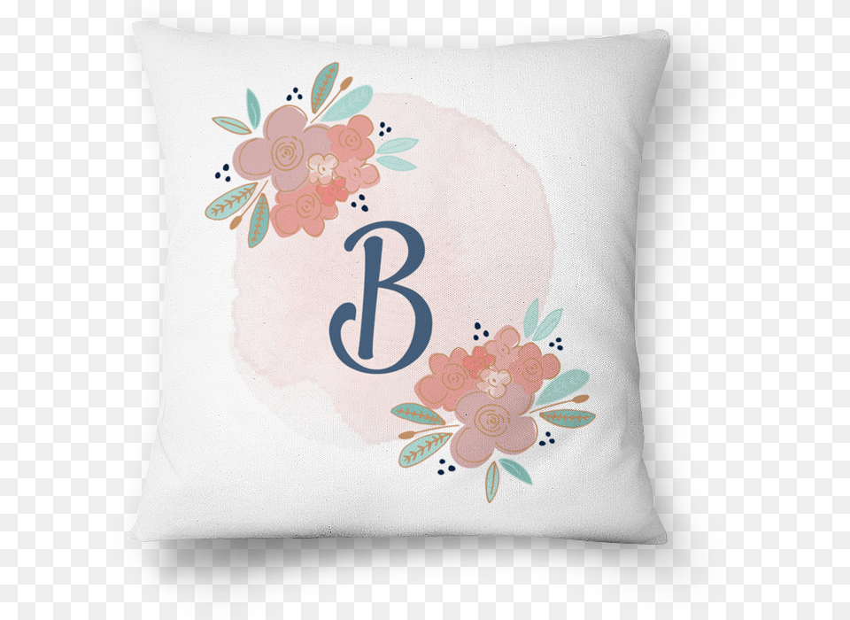 Almofada Monograma Floral B Aquarela De Hang A Printna Cushion, Home Decor, Pillow Free Png