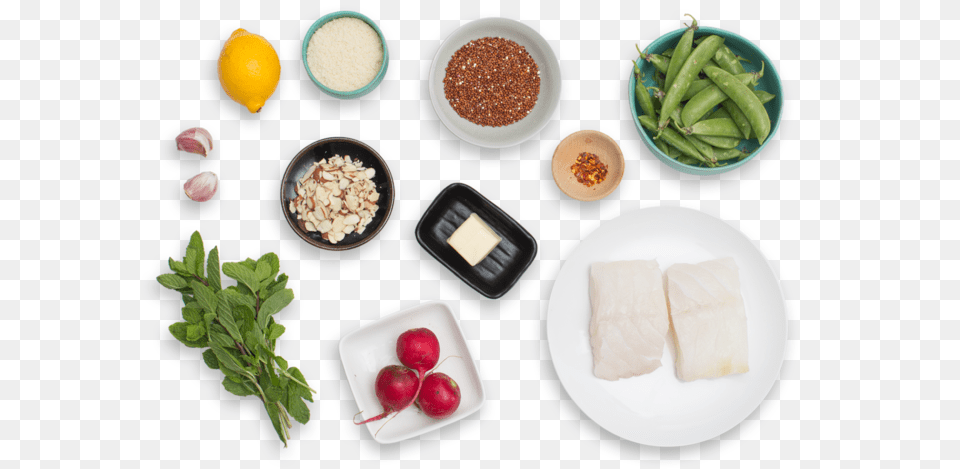 Almond Crusted Cod With Snap Peas Amp Radish Red Quinoa Snap Pea, Food, Produce, Plate Free Png Download