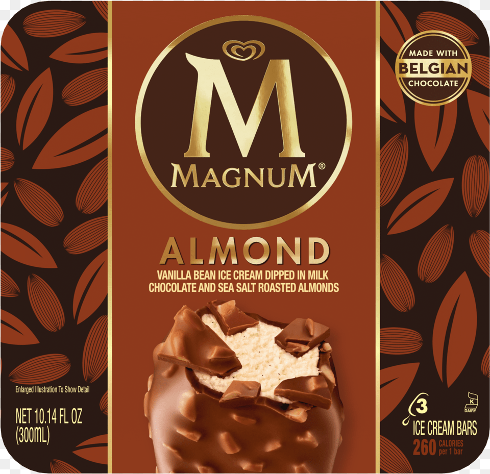 Almond Ice Cream Bar Magnum Ice Cream Dark Chocolate, Cocoa, Dessert, Food, Advertisement Free Transparent Png