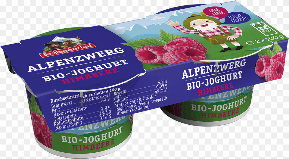 Alpine Gnome Organic Yoghurt 2 X 100 G Pot Raspberry Bio Kinder Joghurt, Yogurt, Dessert, Food, Plant Png Image