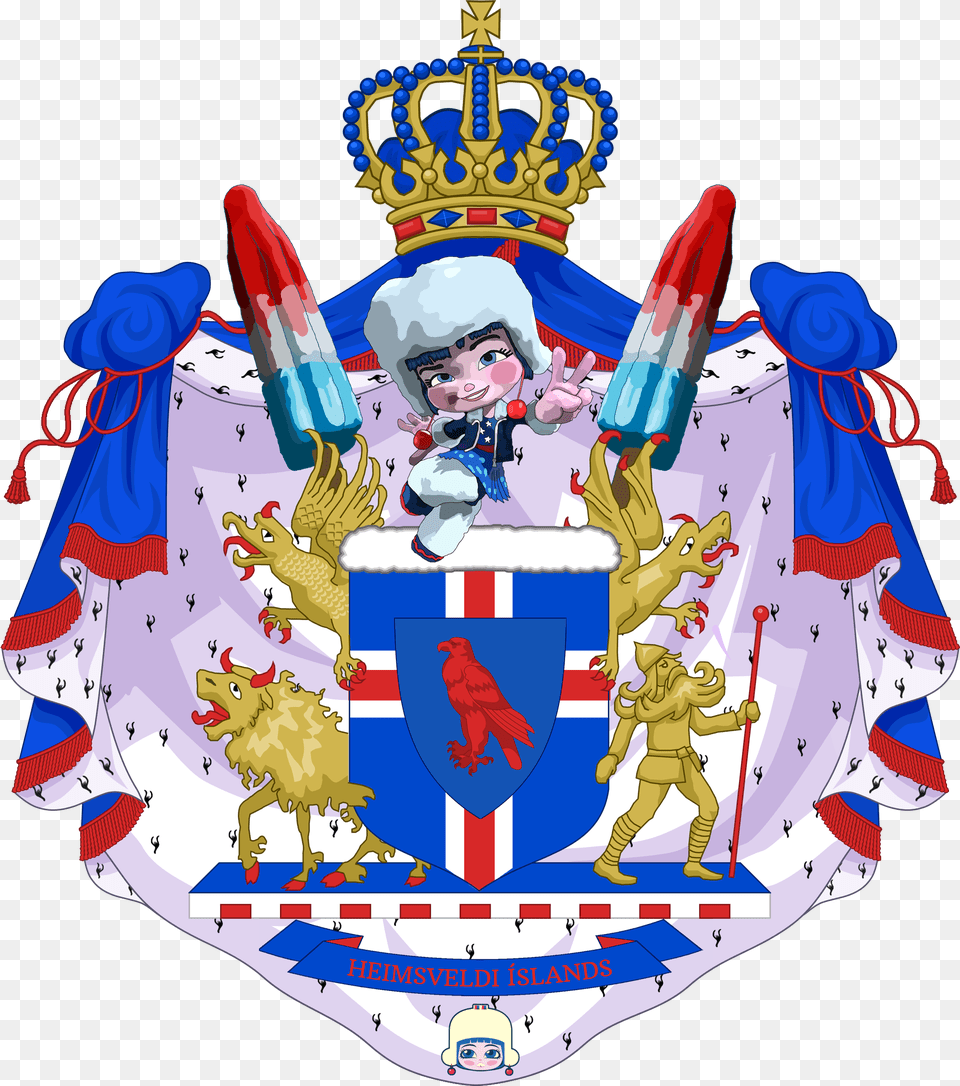 Alternate History Icelandic Flag With Coat Of Arms, Person, Baby, Animal, Head Free Png Download